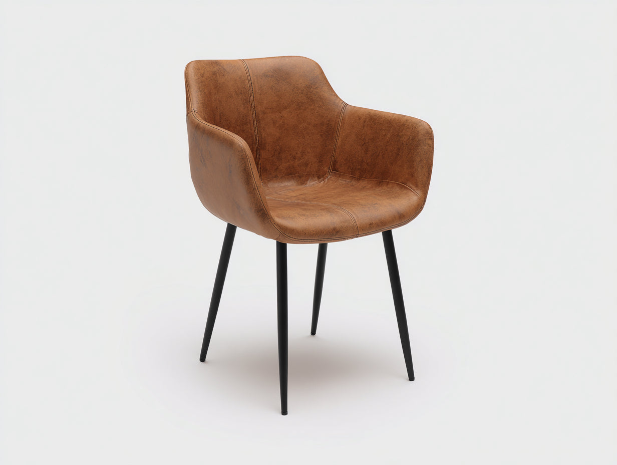 Chaise de salle à manger - cuir synthétique-métal - 58x55x82 cm - marron cognac-noir - contemporain