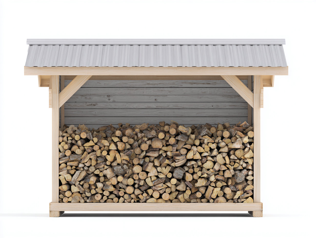 Abri à bûches - bois-métal - 300x105x165 cm - naturel-gris - style extérieur sobre