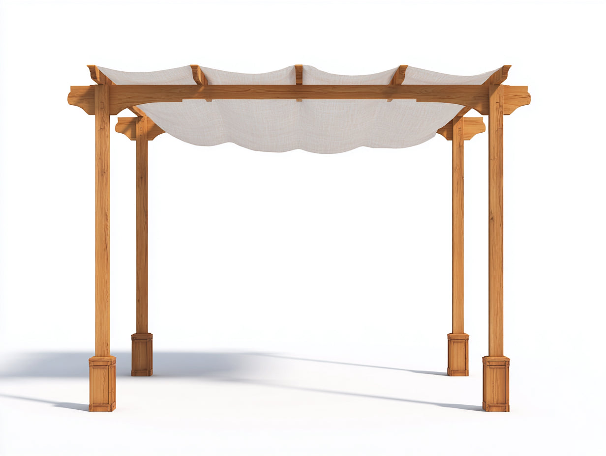 Tonnelle de jardin-Bois-Textile-360x300x270 cm-Blanc-Bois naturel-Moderne