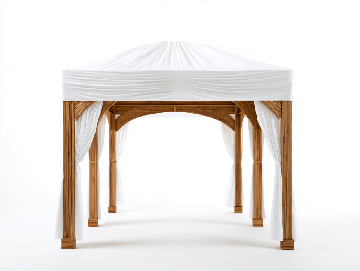 Tonnelle de jardin-Bois-Textile-320x320x285 cm-Blanc-Bois naturel-Classique