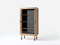 Vitrine - bois-verre-métal - 82x40x142 cm - bois clair-noir-transparent - contemporain
