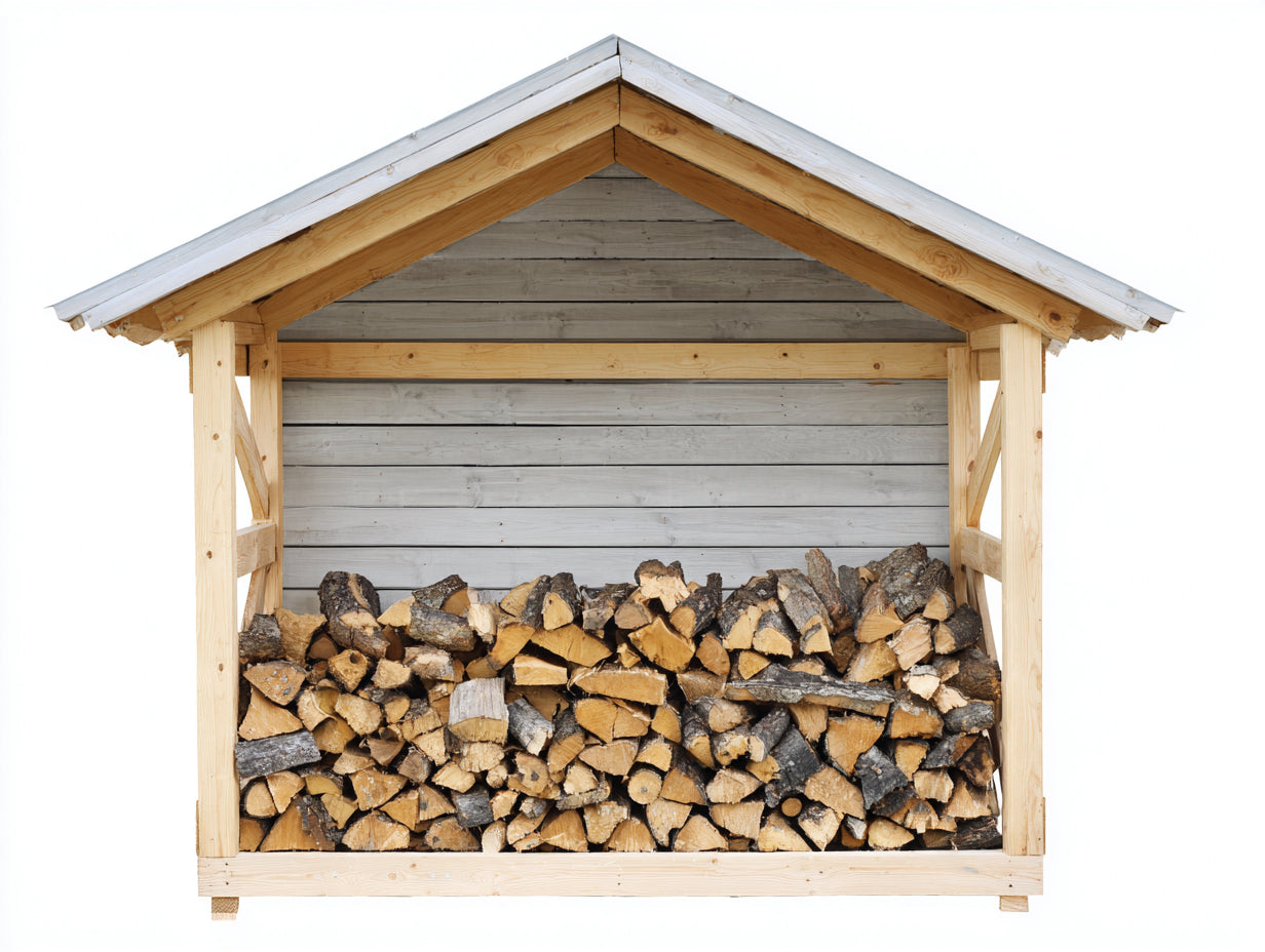 Abri à bûches - bois-métal - 300x115x185 cm - naturel-gris - style chalet fonctionnel