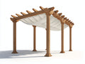 Tonnelle de jardin-Bois-Textile-420x310x280 cm-Blanc-Bois naturel-Méditerranéen