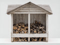 Abri à bûches - bois - 240x100x175 cm - blanc-gris - style chalet rustique