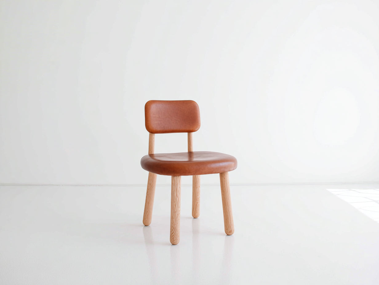 Chaise de salle à manger - cuir synthétique-bois - 45x47x78 cm - marron clair - scandinave