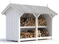 Abri à bûches - bois - 300x95x185 cm - blanc-gris - style rustique fonctionnel