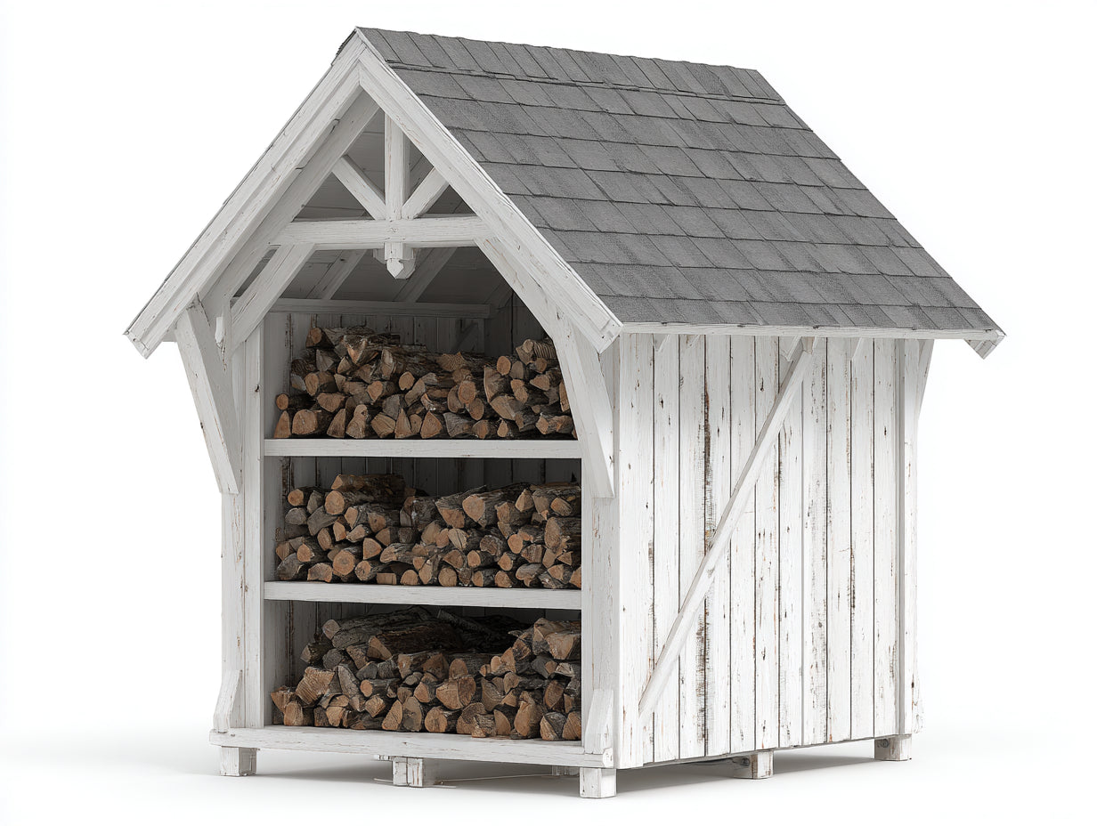 Abri à bûches - bois - 260x110x210 cm - blanc-gris - style chalet rustique