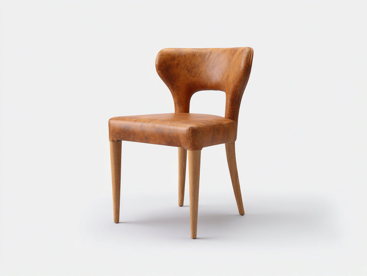 Chaise de salle à manger - cuir synthétique-bois - 51x49x81 cm - marron cognac-naturel - vintage