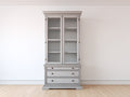 Vitrine - bois-verre-métal - 86x42x180 cm - gris clair-transparent-laiton - classique