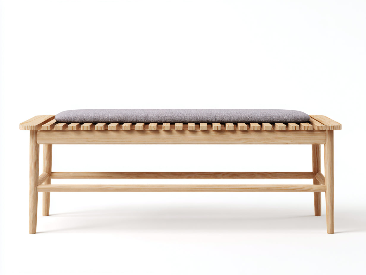 Banc de jardin - bois-tissu - 152x42x49 cm - bois clair-gris - moderne