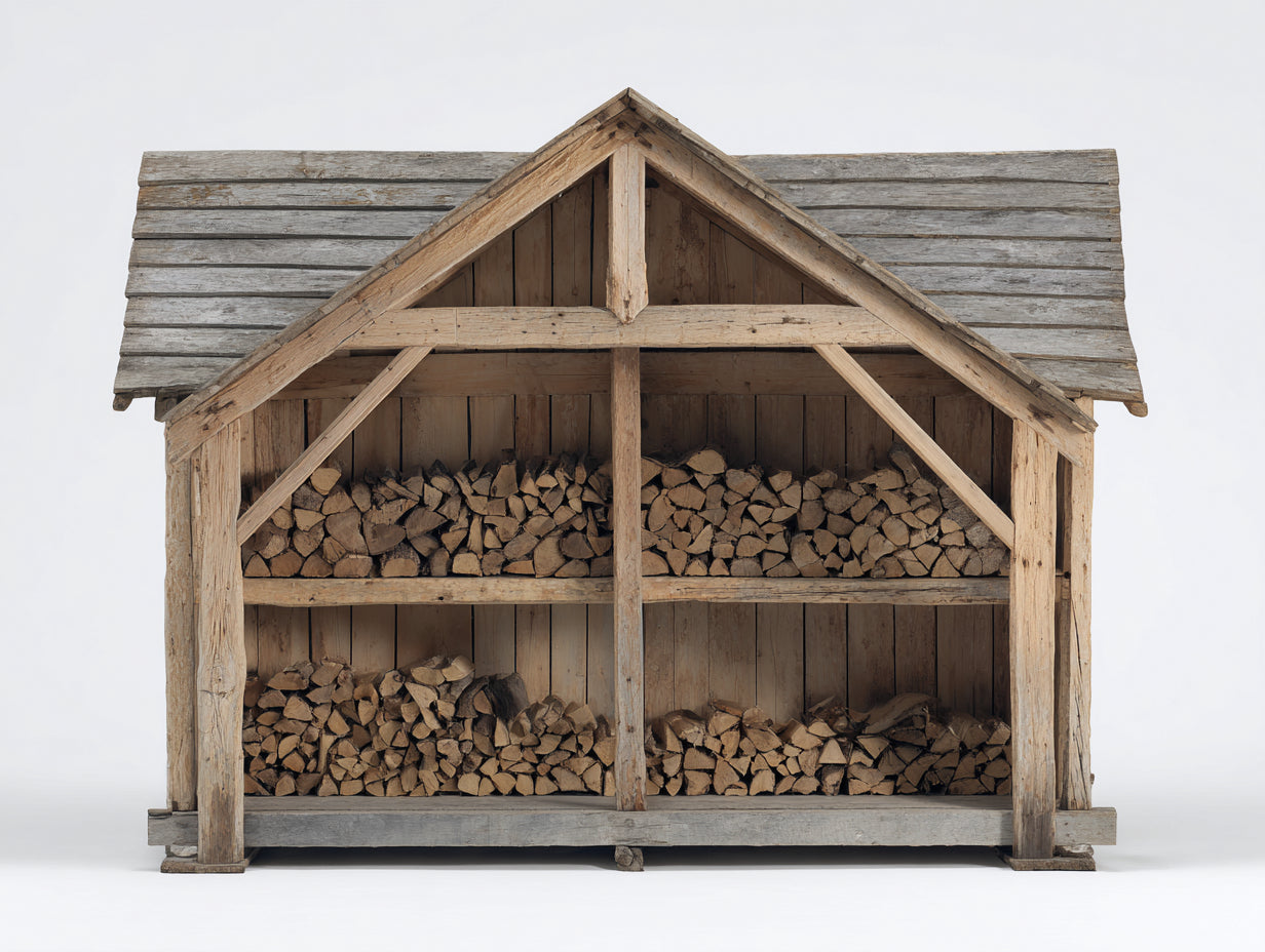 Abri à bûches - bois - 330x110x210 cm - brun-gris - style rustique fonctionnel