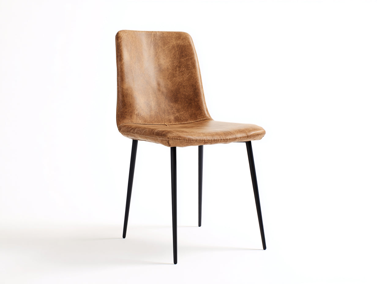 Chaise de salle à manger - cuir synthétique-métal - 52x49x83 cm - marron clair-noir - contemporain