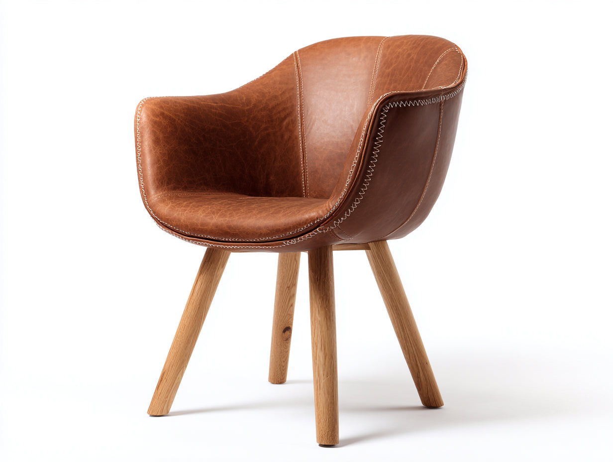 Chaise de salle à manger - cuir synthétique-bois - 60x58x79 cm - marron cognac-naturel - vintage