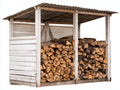 Abri à bûches - bois-métal - 300x115x170 cm - blanc-gris-brun - style rustique ouvert