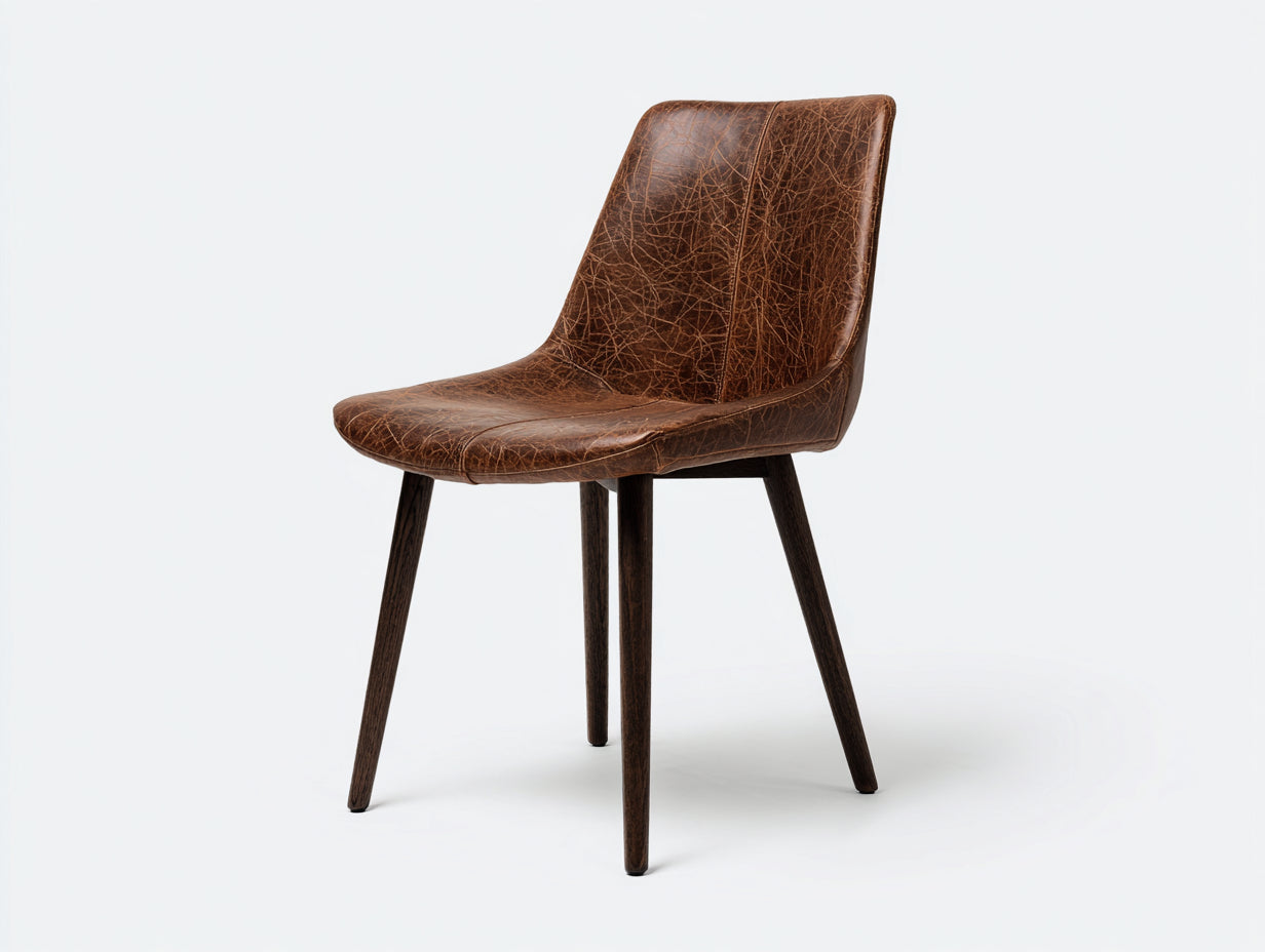 Chaise de salle à manger - cuir synthétique-bois - 53x49x83 cm - marron foncé - vintage