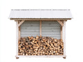 Abri à bûches - bois-métal - 280x100x170 cm - blanc-gris-naturel - style extérieur simple
