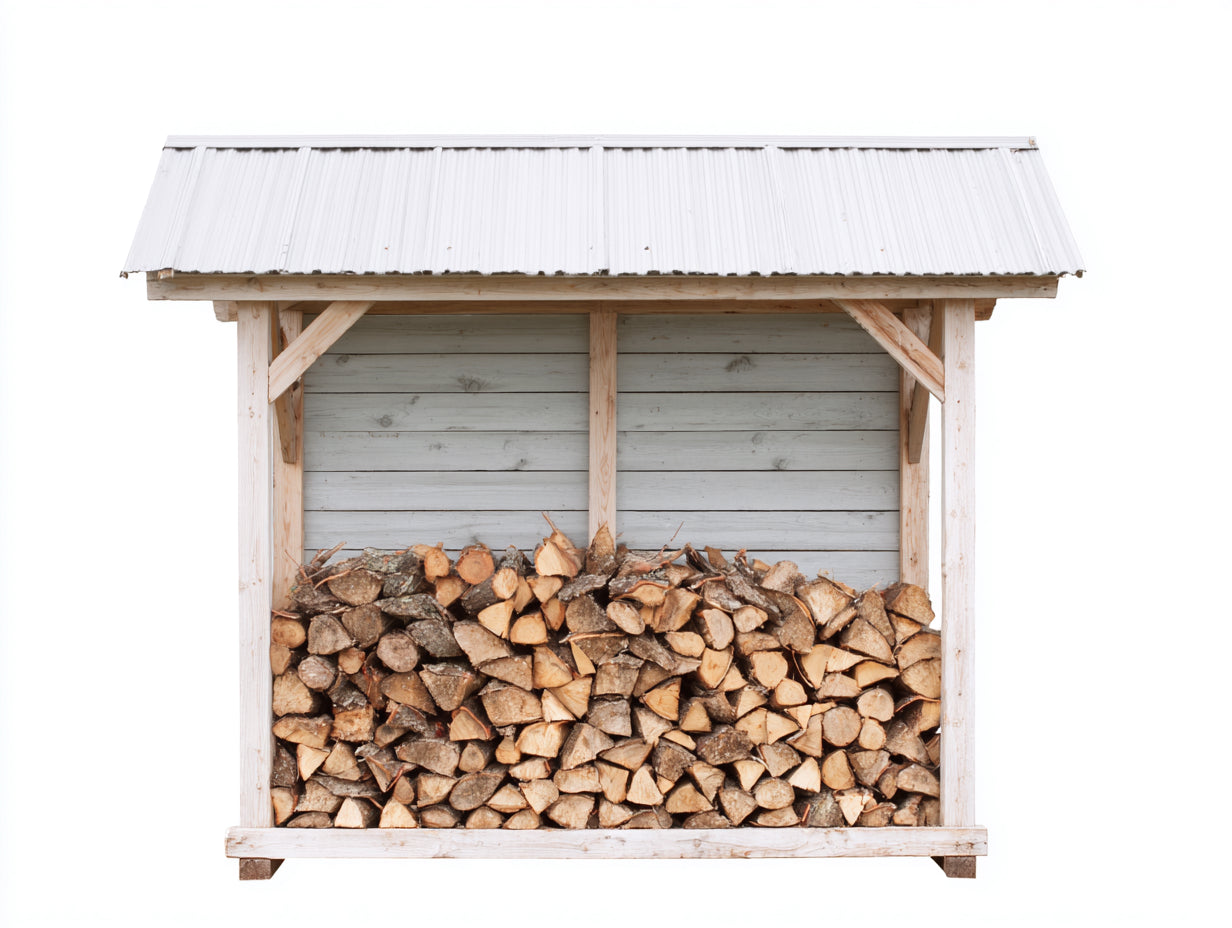 Abri à bûches - bois-métal - 280x100x170 cm - blanc-gris-naturel - style extérieur simple