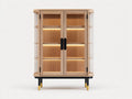 Vitrine - bois-verre-métal - 88x39x152 cm - bois clair-noir-doré-transparent - contemporain avec éclairage