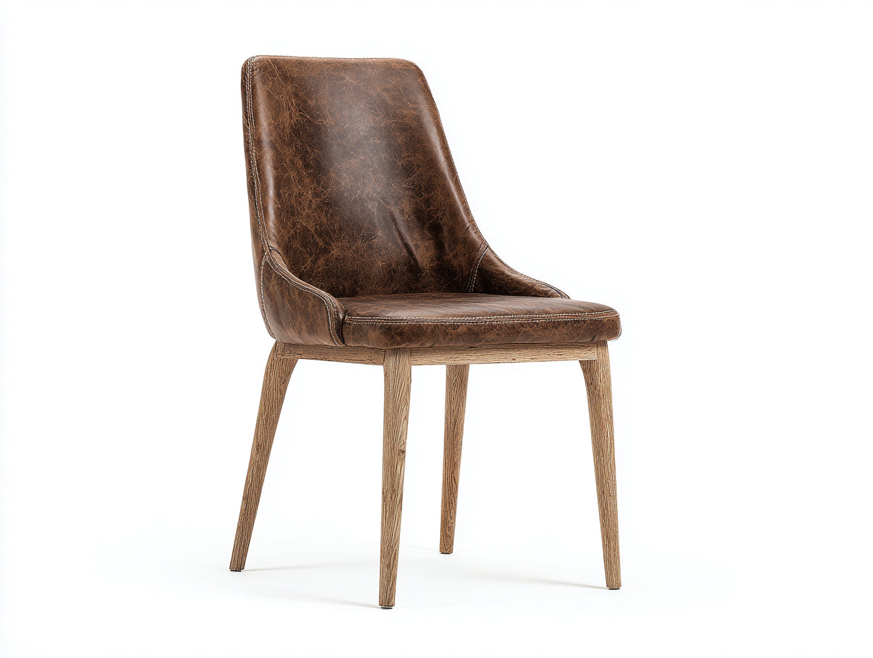 Chaise de salle à manger - cuir synthétique-bois - 54x51x86 cm - marron foncé-naturel - vintage