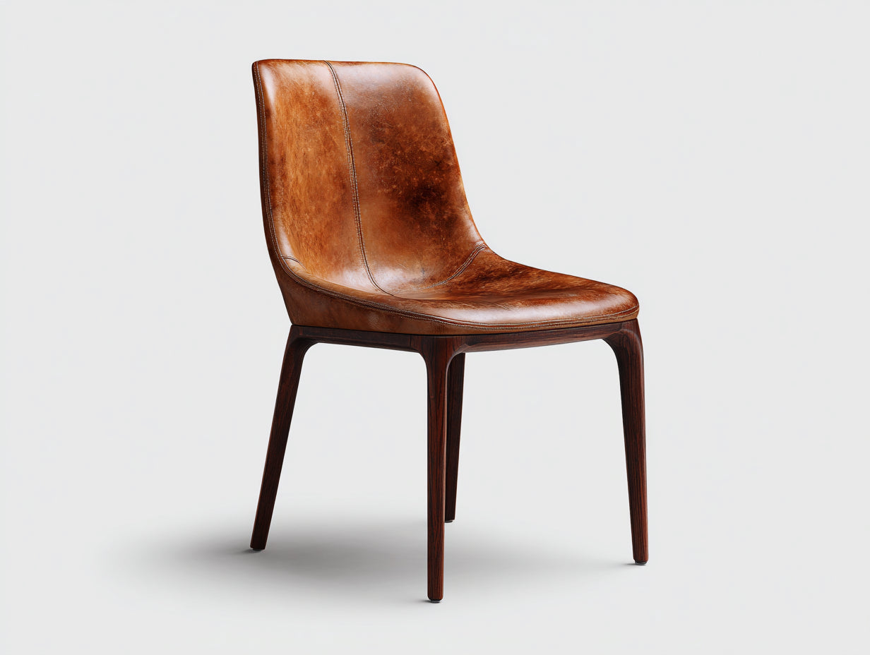 Chaise de salle à manger - cuir synthétique-bois - 55x50x86 cm - marron cognac - vintage