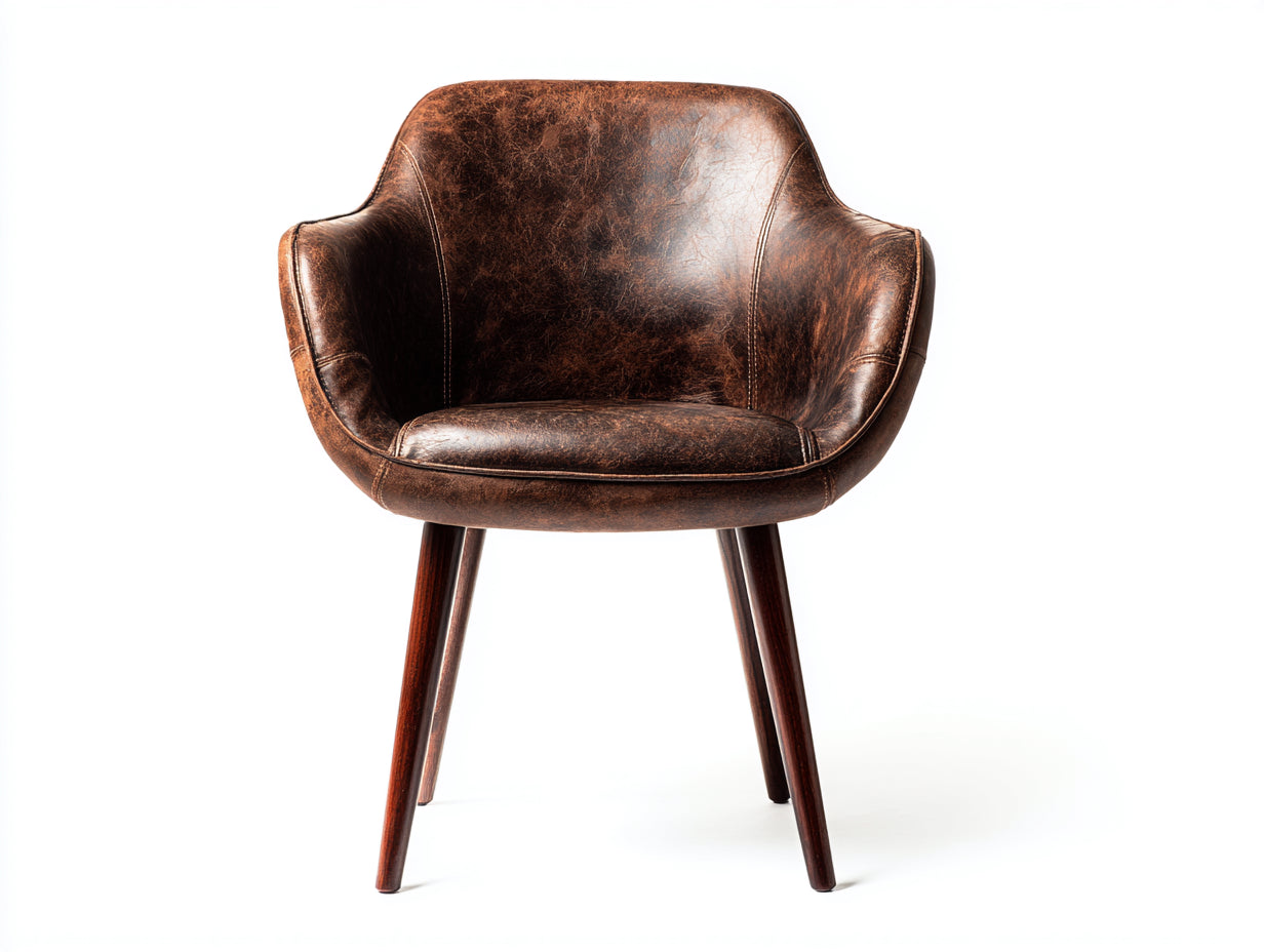 Chaise de salle à manger - cuir synthétique-bois - 64x58x82 cm - marron cognac - vintage