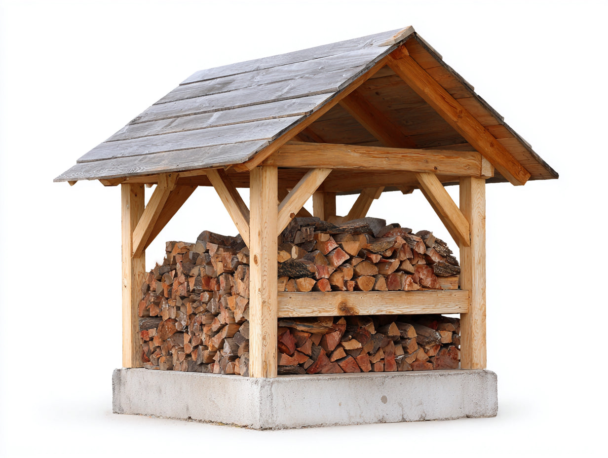 Abri à bûches - bois-béton - 280x120x190 cm - naturel-gris - style chalet ouvert