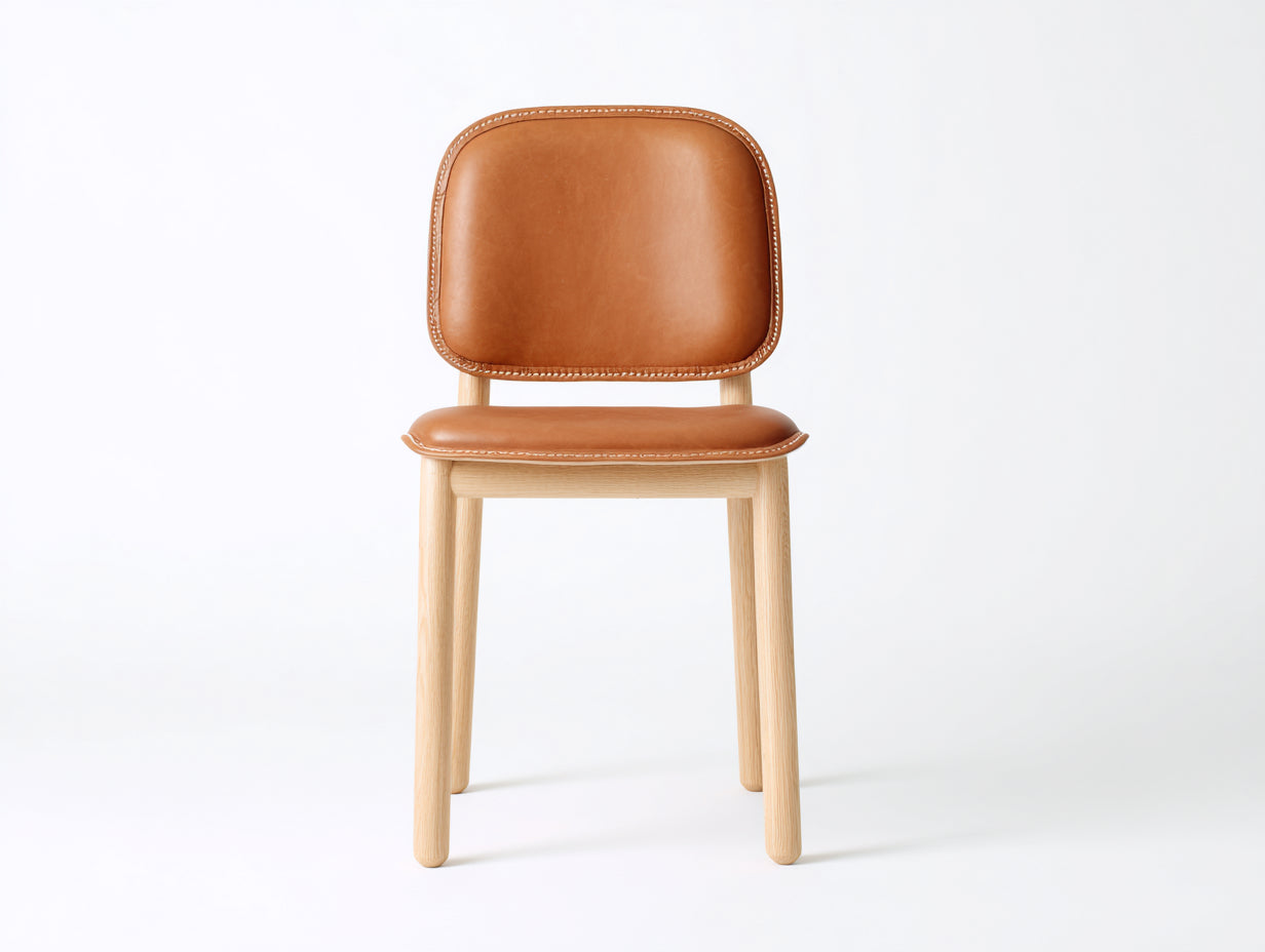 Chaise de salle à manger - cuir synthétique-bois - 47x48x78 cm - marron camel-naturel - scandinave