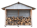 Abri à bûches - bois-métal - 330x110x180 cm - blanc-gris-naturel - style extérieur fonctionnel