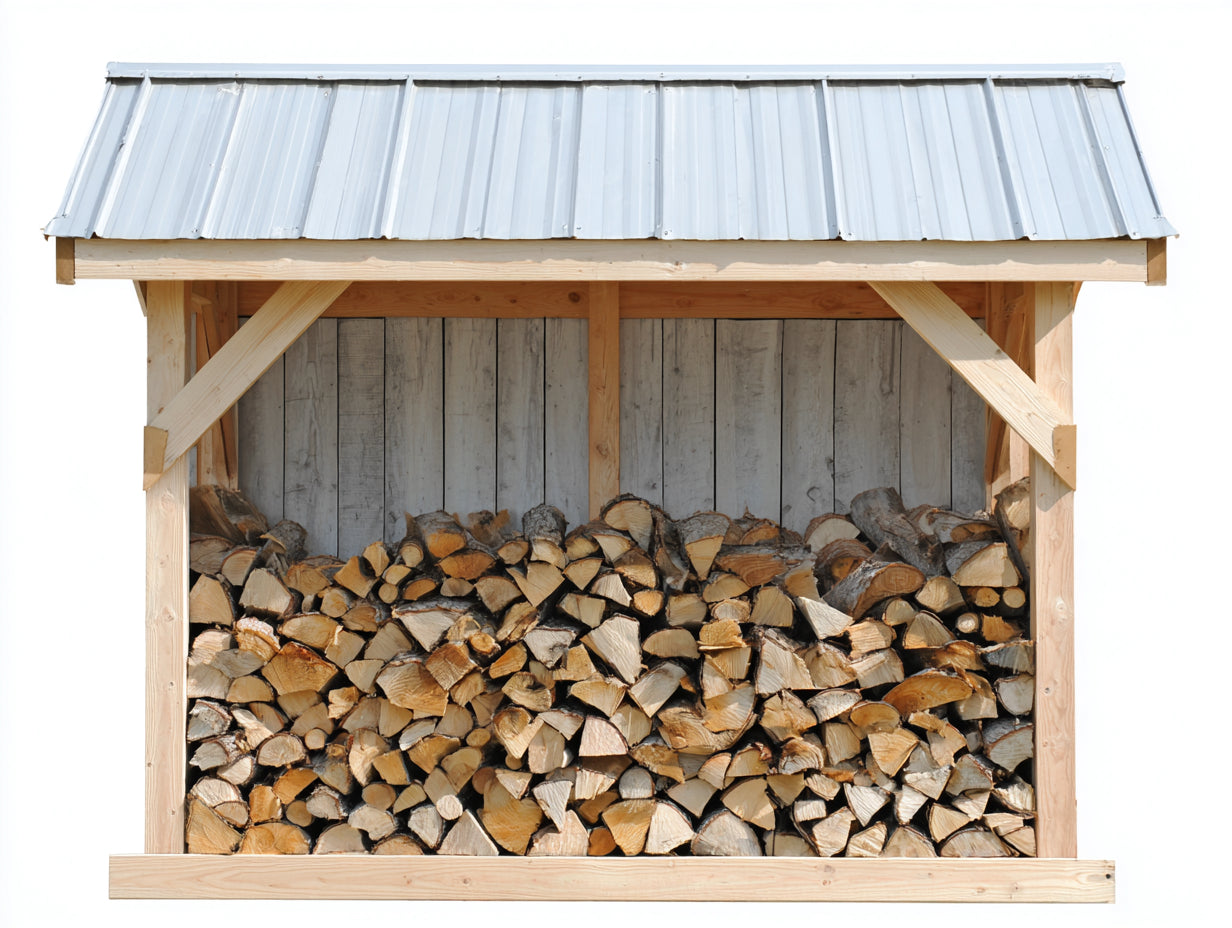 Abri à bûches - bois-métal - 320x110x175 cm - naturel-gris - style extérieur fonctionnel